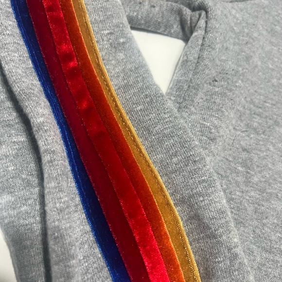 Rare Aviator Nation Gray Pullover Hoodie with Velvet Stripes and Zipper Pouch - Picture 8 of 10